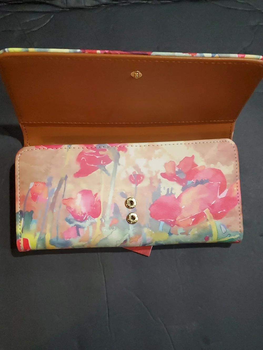Frida Khalo beautiful pink rose watercolor floral long wallet brand‎ new